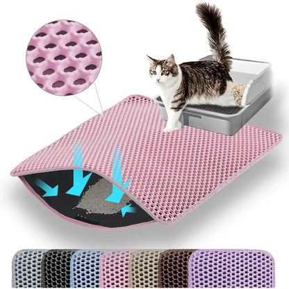 Large Double Layer Honeycomb Cat Litter Trapping Mat, 47x27 Inches, Non-Slip Waterproof and Urine-Proof Design, Ideal for Cat Litter Boxes, Pink