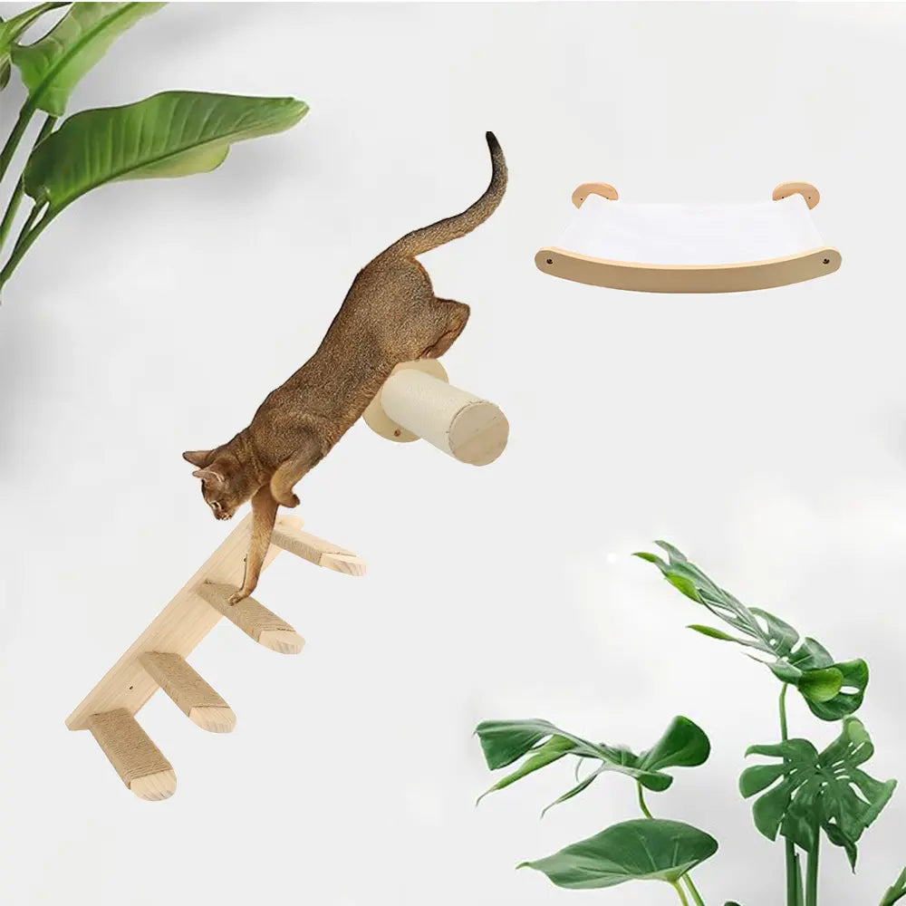 3-Piece Wall-Mounted Cat Climbing Set Cat Tree &Cat Hammock &Cat Ladder Cat Wall Mounted Furniture for Sleeping Playing Rest Kitten Home