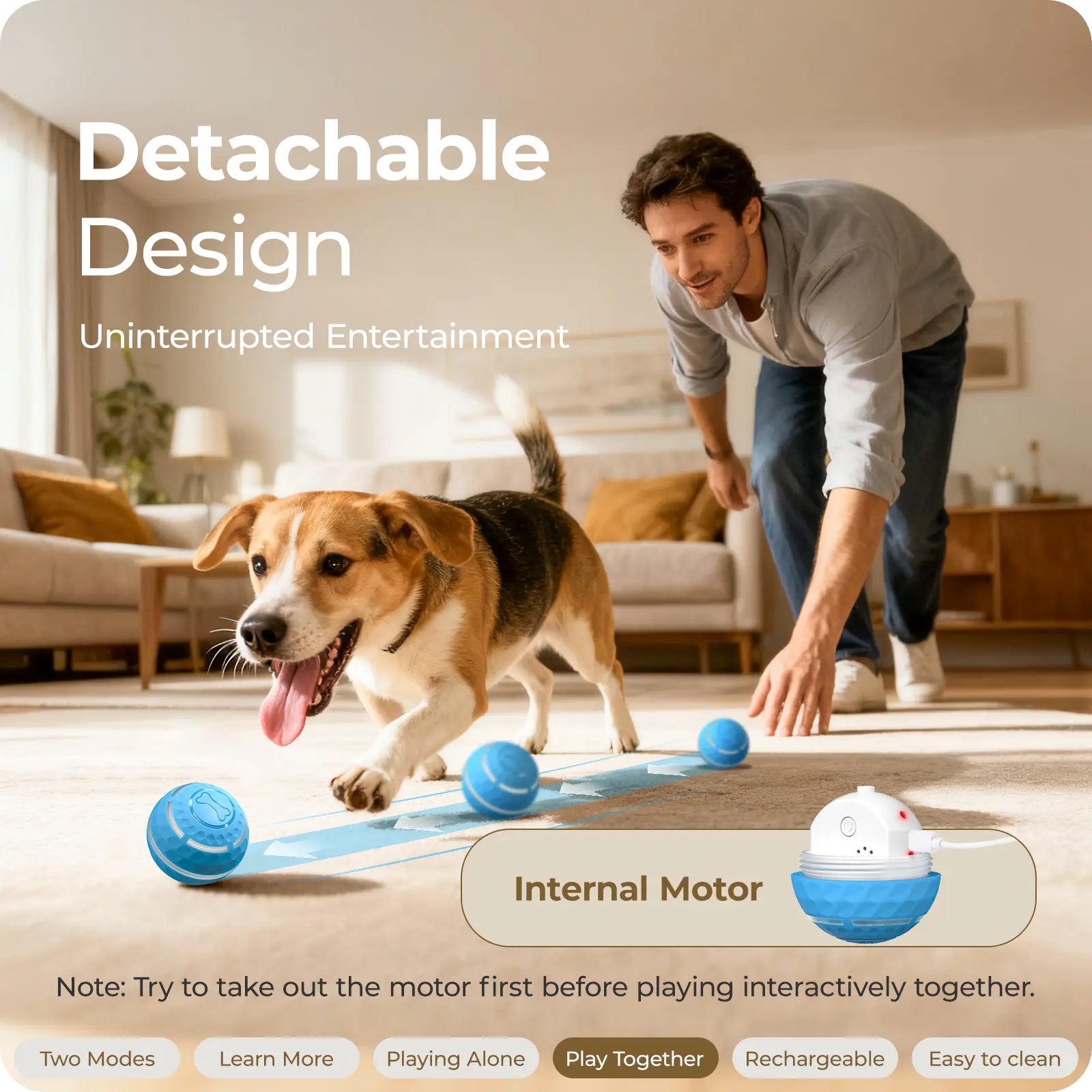Apasiri Vibrating Dog Ball Toy - Automatic Moving Ball for Small, Medium, and Large Dogs, USB Rechargeable, Suitable for Cats and Dogs (Sizes: 3.15 inches for Medium Dogs / 3.74 inches for Large Dogs)