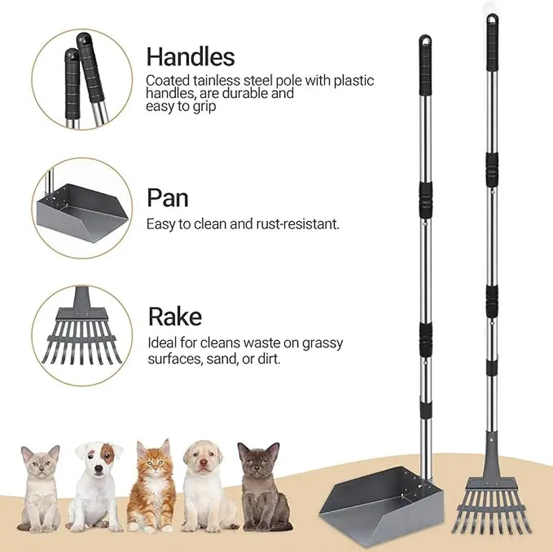 Dog Pooper Scooper Set with Extra Large 9"X9.5" Tray & 38" Adjustable Handle for Large Dogs, Rust-Proof Metal & Aluminum Pet Waste Removal Tool Tiktokshopspringglowup