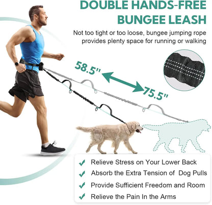 Pipidodo Hands-Free Dog Leash with Waist Bag and Cushioned Pad – Ideal for Running, Walking, and Active Lifestyles, Featuring Shock Absorption for One or Two Dogs
