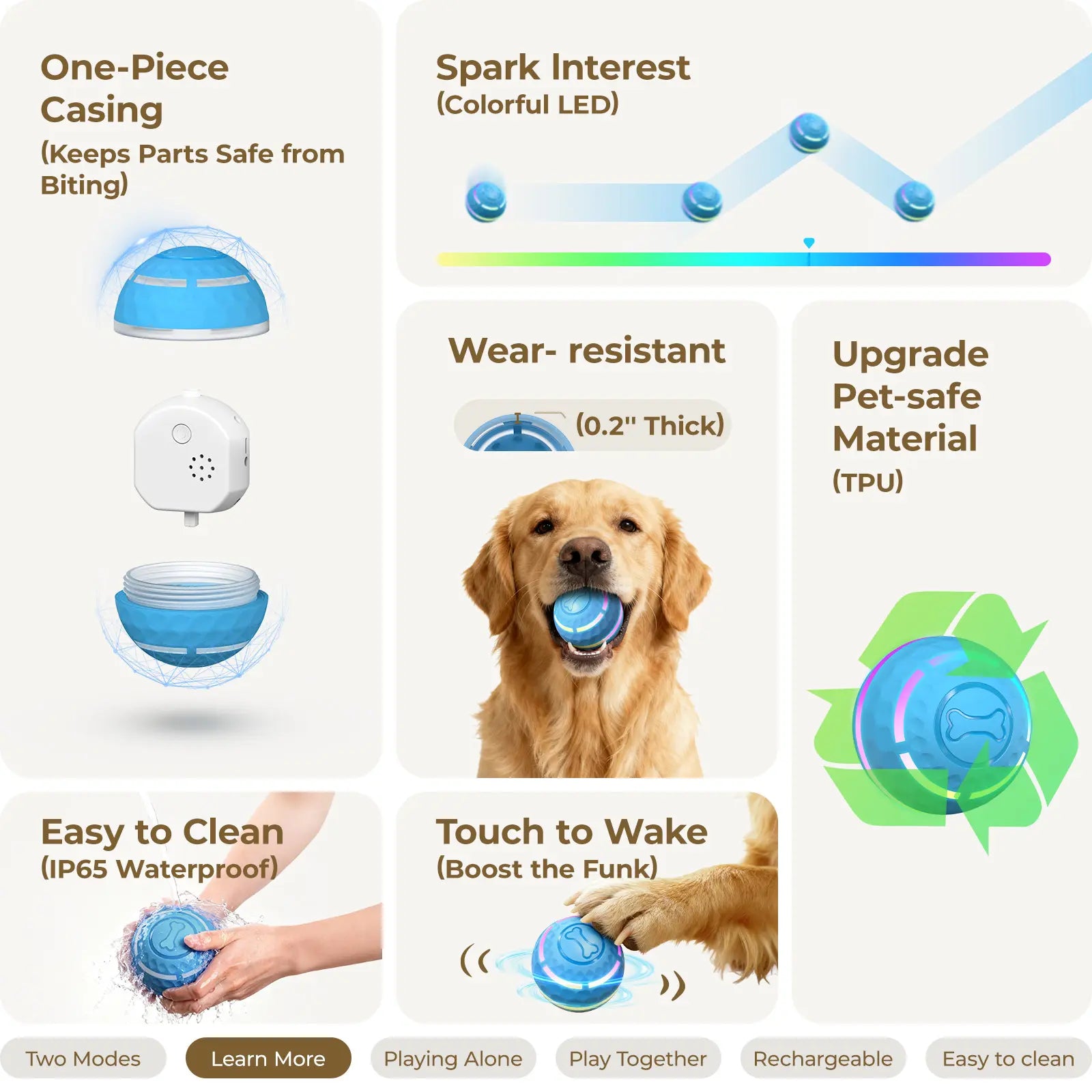 Apasiri Vibrating Dog Ball Toy - Automatic Moving Ball for Small, Medium, and Large Dogs, USB Rechargeable, Suitable for Cats and Dogs (Sizes: 3.15 inches for Medium Dogs / 3.74 inches for Large Dogs)