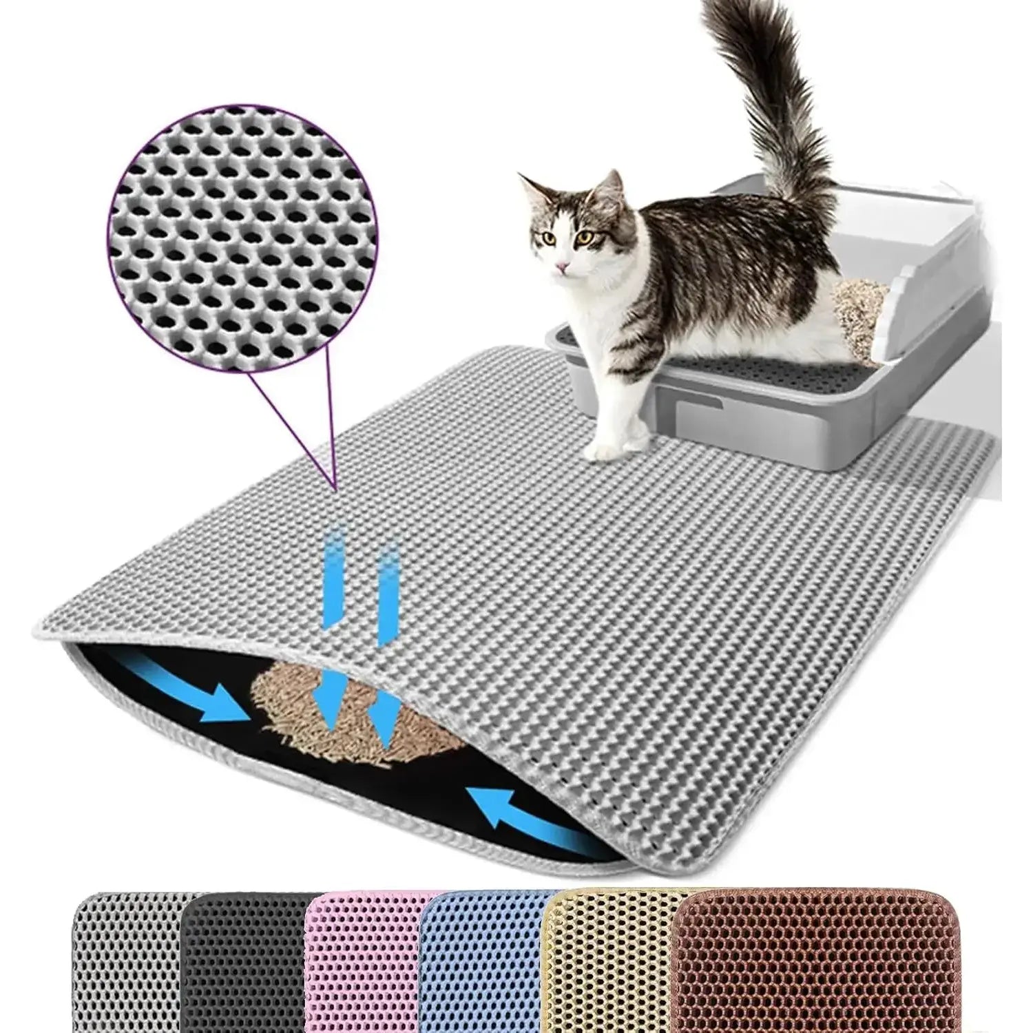 Large Double Layer Honeycomb Cat Litter Trapping Mat, 47x27 Inches, Non-Slip Waterproof and Urine-Proof Design, Ideal for Cat Litter Boxes, Pink
