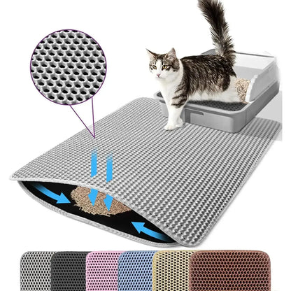 Large Double Layer Honeycomb Cat Litter Trapping Mat, 47x27 Inches, Non-Slip Waterproof and Urine-Proof Design, Ideal for Cat Litter Boxes, Pink