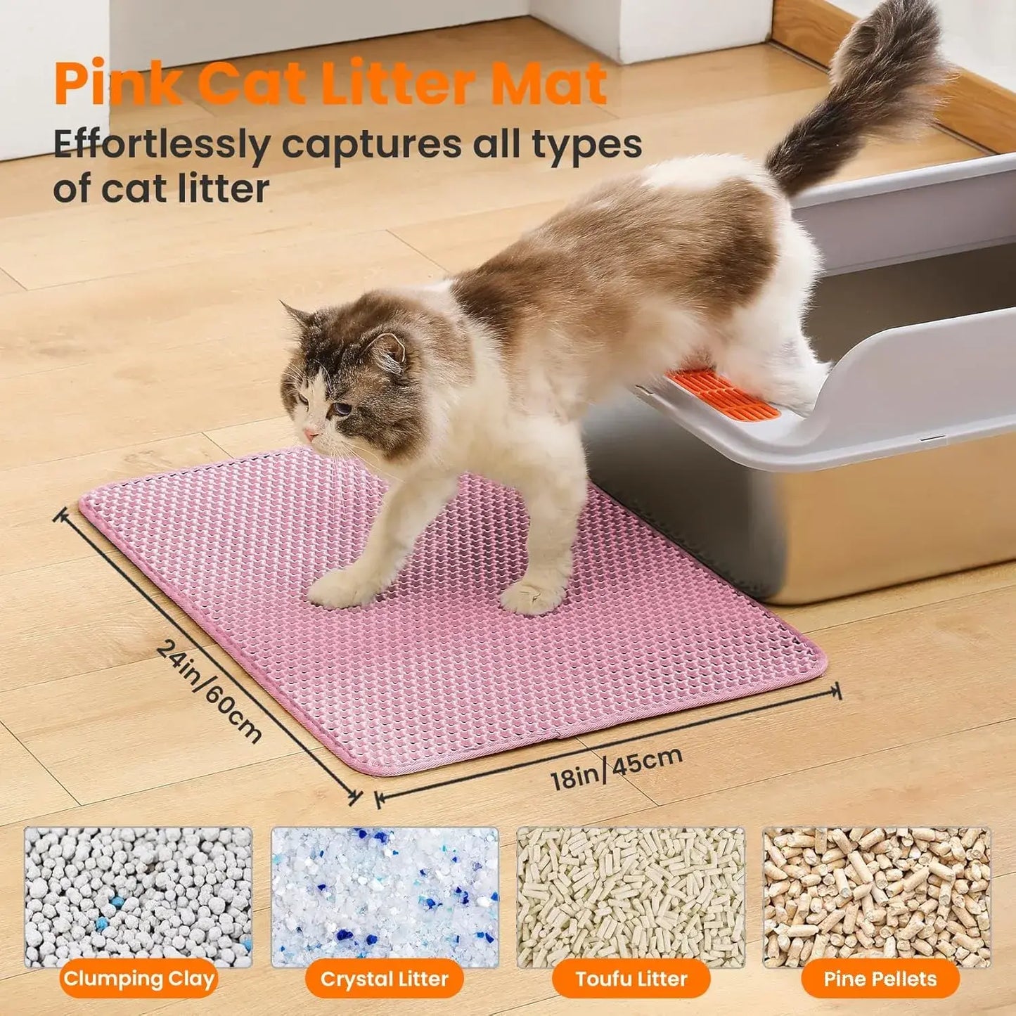 Large Double Layer Honeycomb Cat Litter Trapping Mat, 47x27 Inches, Non-Slip Waterproof and Urine-Proof Design, Ideal for Cat Litter Boxes, Pink