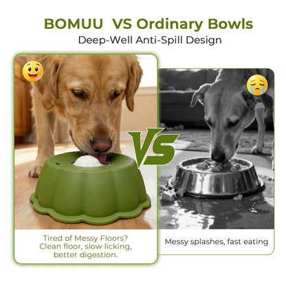 BOMUU Liquid Slow Feeder Dog Bowl with 360° Rotating Ball for Bone Broth and Yogurt, Engineered to Promote Slower Eating and Enhance Digestion, Compatible with All Dog Breeds