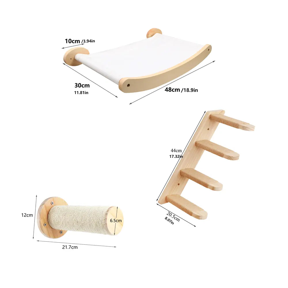 3-Piece Wall-Mounted Cat Climbing Set Cat Tree &Cat Hammock &Cat Ladder Cat Wall Mounted Furniture for Sleeping Playing Rest Kitten Home