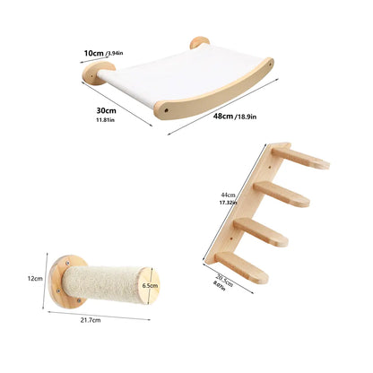 3-Piece Wall-Mounted Cat Climbing Set Cat Tree &Cat Hammock &Cat Ladder Cat Wall Mounted Furniture for Sleeping Playing Rest Kitten Home
