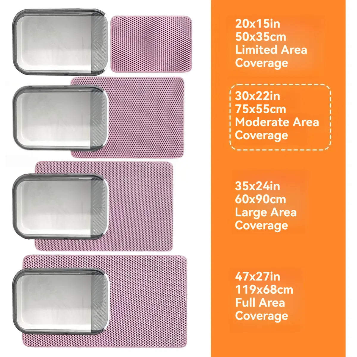 Large Double Layer Honeycomb Cat Litter Trapping Mat, 47x27 Inches, Non-Slip Waterproof and Urine-Proof Design, Ideal for Cat Litter Boxes, Pink