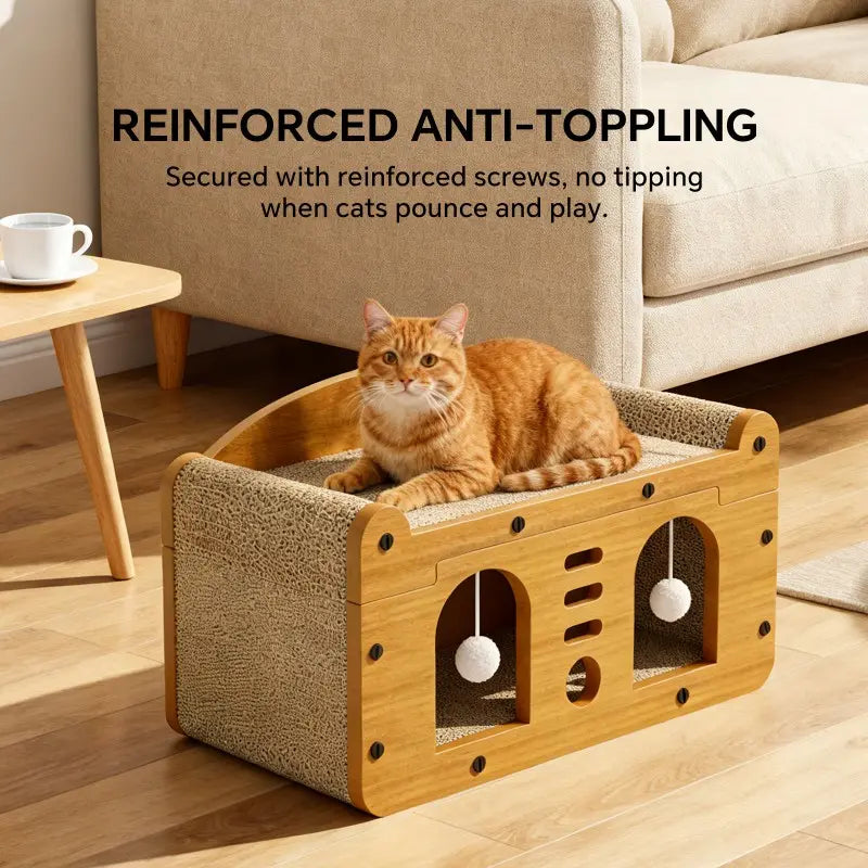 56Cm Double Door Scratching House with 2 Teaser Balls - 3-in-1 Scratcher Bed Cave for Belgian Malinois and Multi-Pet Households - Breathable Elevated Cooling Gothic Coffin Large Foldable Crate