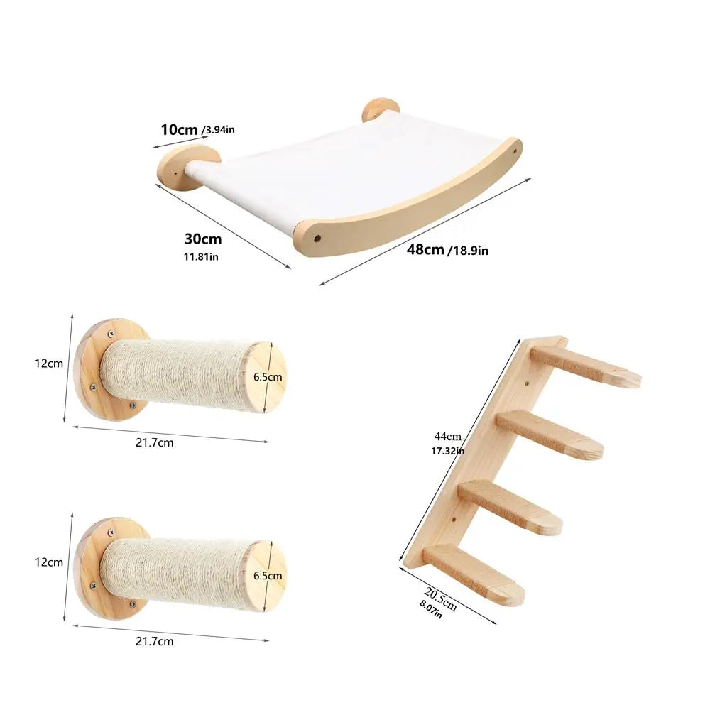 3-Piece Wall-Mounted Cat Climbing Set Cat Tree &Cat Hammock &Cat Ladder Cat Wall Mounted Furniture for Sleeping Playing Rest Kitten Home