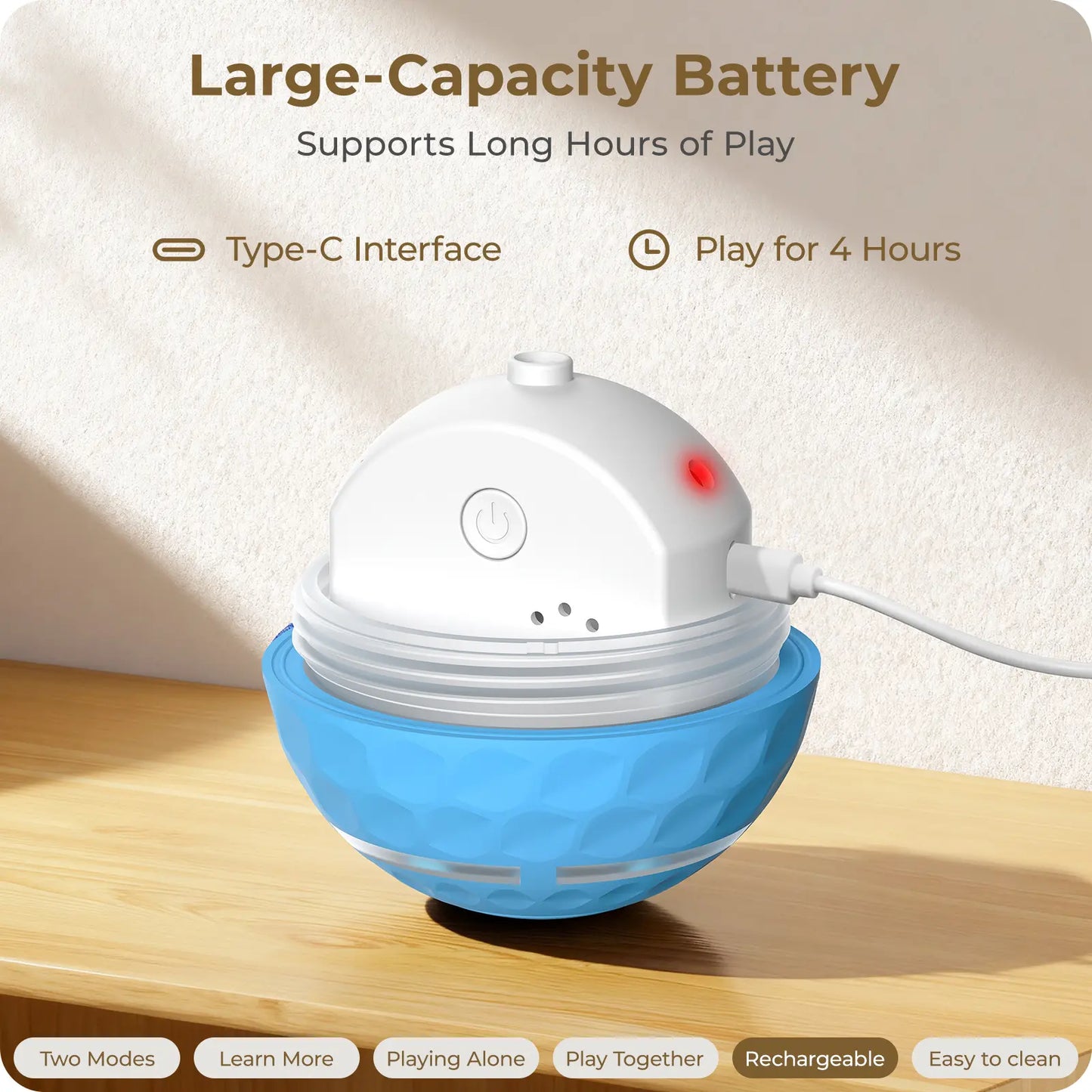 Apasiri Vibrating Dog Ball Toy - Automatic Moving Ball for Small, Medium, and Large Dogs, USB Rechargeable, Suitable for Cats and Dogs (Sizes: 3.15 inches for Medium Dogs / 3.74 inches for Large Dogs)