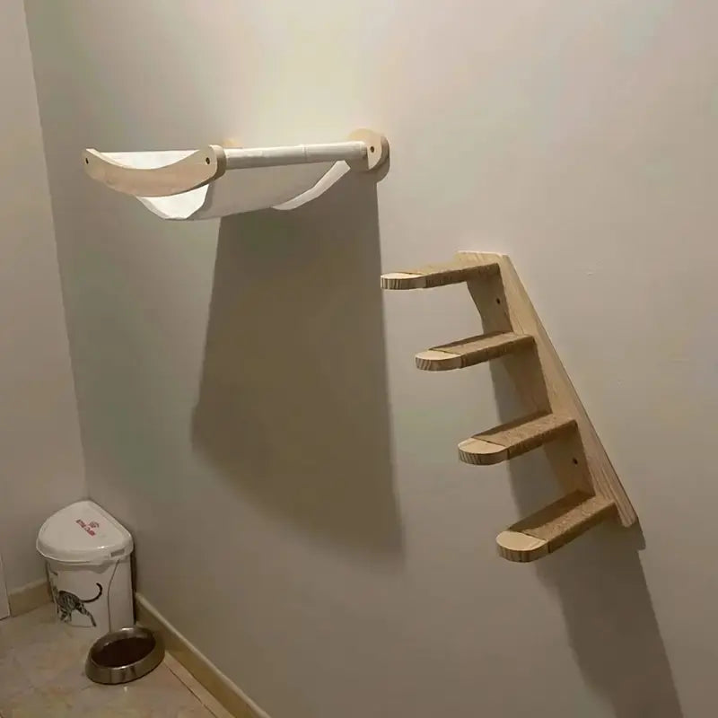 3-Piece Wall-Mounted Cat Climbing Set Cat Tree &Cat Hammock &Cat Ladder Cat Wall Mounted Furniture for Sleeping Playing Rest Kitten Home
