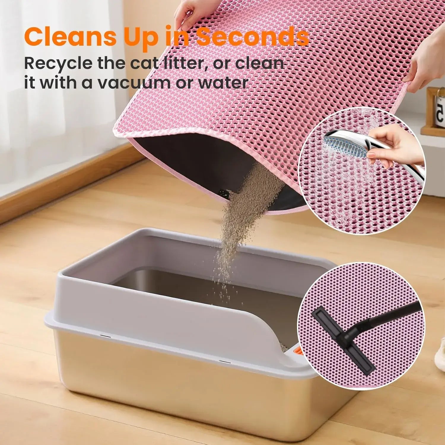 Large Double Layer Honeycomb Cat Litter Trapping Mat, 47x27 Inches, Non-Slip Waterproof and Urine-Proof Design, Ideal for Cat Litter Boxes, Pink