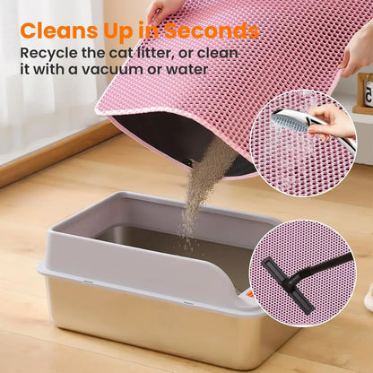 Large Double Layer Honeycomb Cat Litter Trapping Mat, 47x27 Inches, Non-Slip Waterproof and Urine-Proof Design, Ideal for Cat Litter Boxes, Pink
