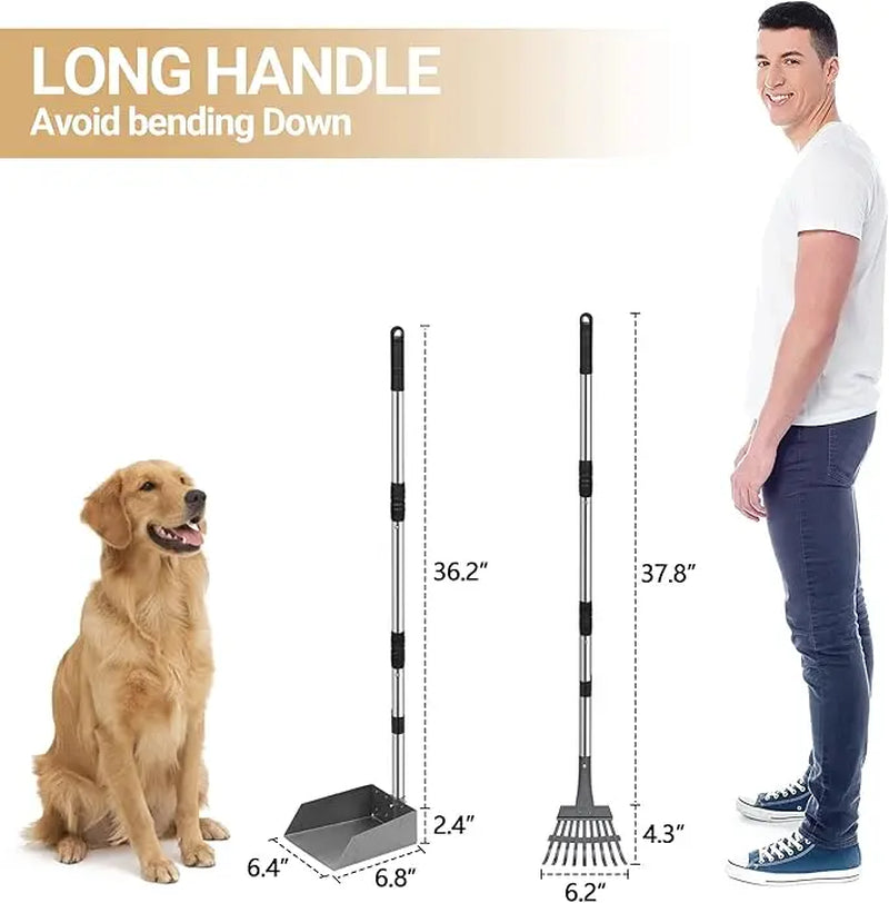 Dog Pooper Scooper Set with Extra Large 9"X9.5" Tray & 38" Adjustable Handle for Large Dogs, Rust-Proof Metal & Aluminum Pet Waste Removal Tool Tiktokshopspringglowup