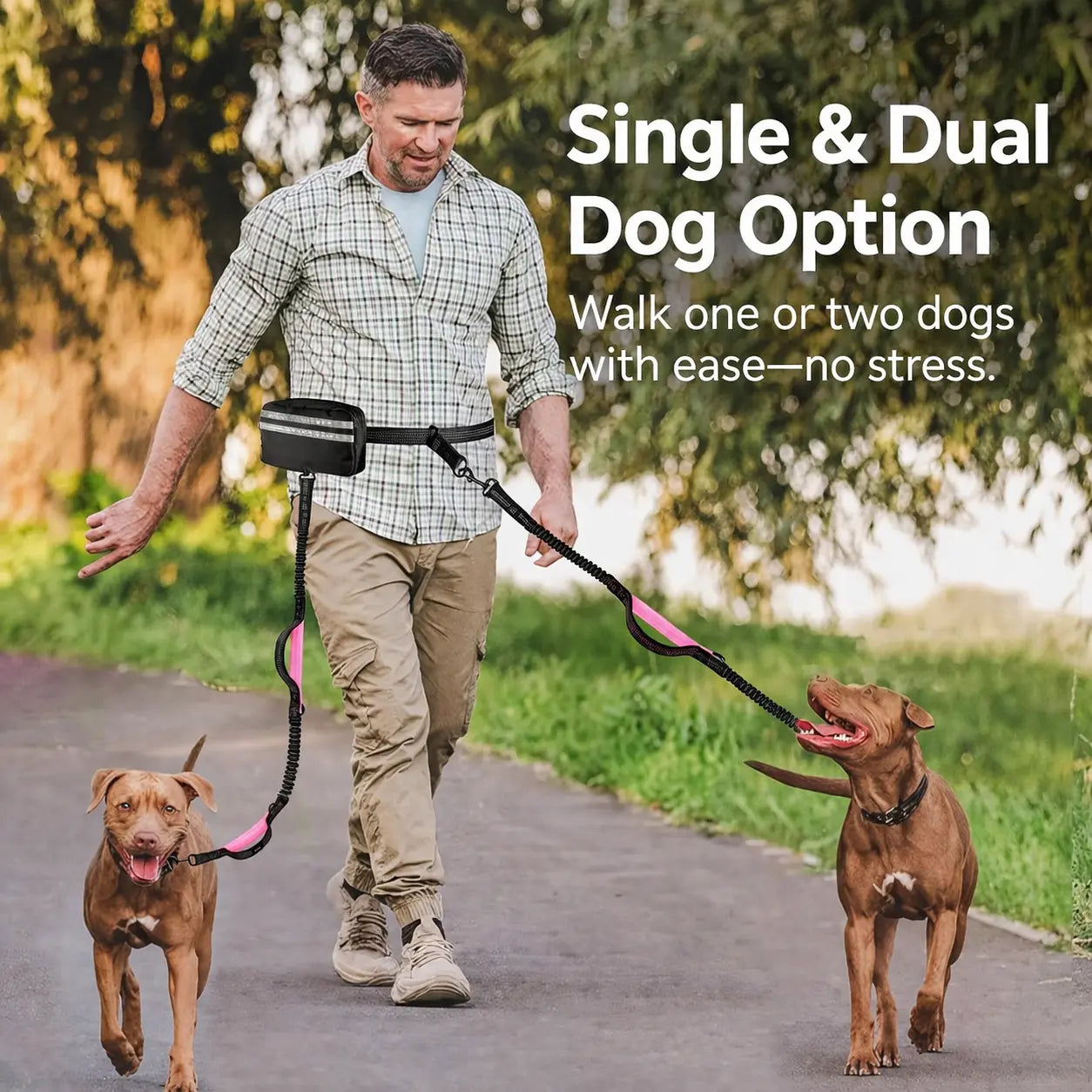 Pipidodo Hands-Free Dog Leash with Waist Bag and Cushioned Pad – Ideal for Running, Walking, and Active Lifestyles, Featuring Shock Absorption for One or Two Dogs