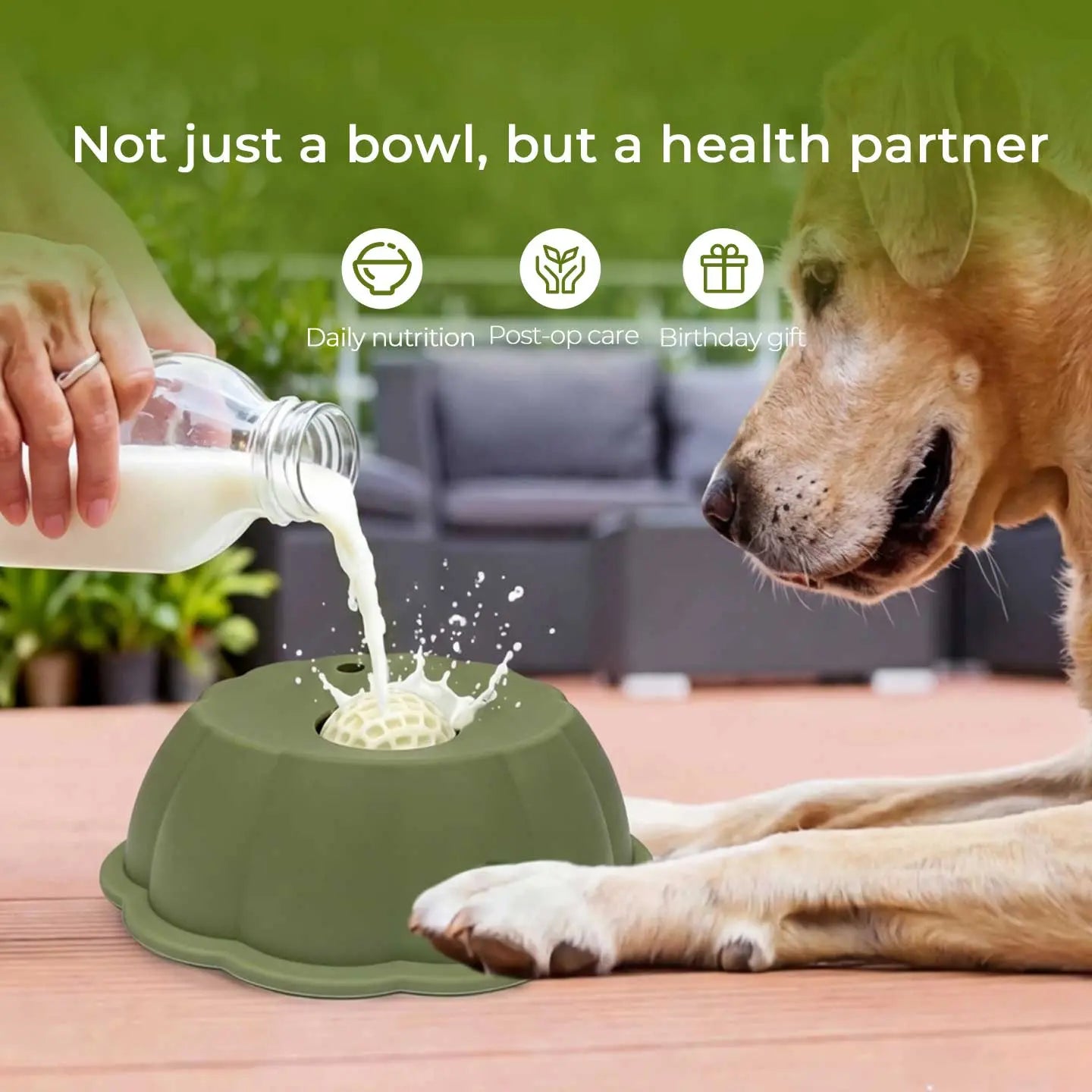 BOMUU Liquid Slow Feeder Dog Bowl with 360° Rotating Ball for Bone Broth and Yogurt, Engineered to Promote Slower Eating and Enhance Digestion, Compatible with All Dog Breeds