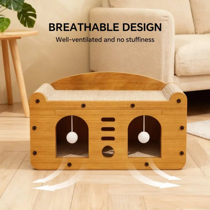 56Cm Double Door Scratching House with 2 Teaser Balls - 3-in-1 Scratcher Bed Cave for Belgian Malinois and Multi-Pet Households - Breathable Elevated Cooling Gothic Coffin Large Foldable Crate
