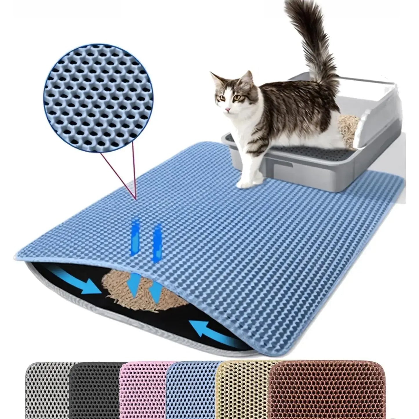 Large Double Layer Honeycomb Cat Litter Trapping Mat, 47x27 Inches, Non-Slip Waterproof and Urine-Proof Design, Ideal for Cat Litter Boxes, Pink