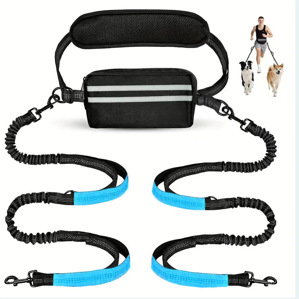 Pipidodo Hands-Free Dog Leash with Waist Bag and Cushioned Pad – Ideal for Running, Walking, and Active Lifestyles, Featuring Shock Absorption for One or Two Dogs