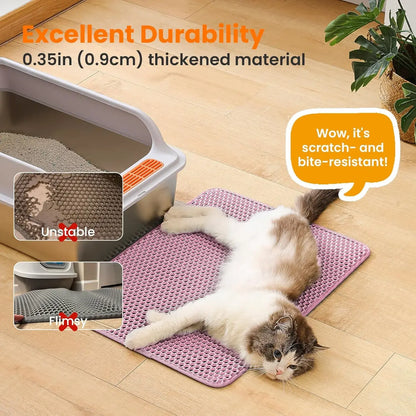 Large Double Layer Honeycomb Cat Litter Trapping Mat, 47x27 Inches, Non-Slip Waterproof and Urine-Proof Design, Ideal for Cat Litter Boxes, Pink