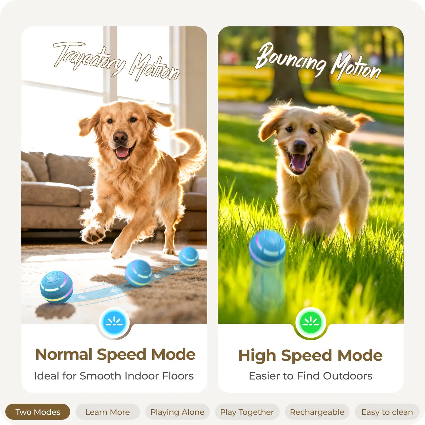 Apasiri Vibrating Dog Ball Toy - Automatic Moving Ball for Small, Medium, and Large Dogs, USB Rechargeable, Suitable for Cats and Dogs (Sizes: 3.15 inches for Medium Dogs / 3.74 inches for Large Dogs)