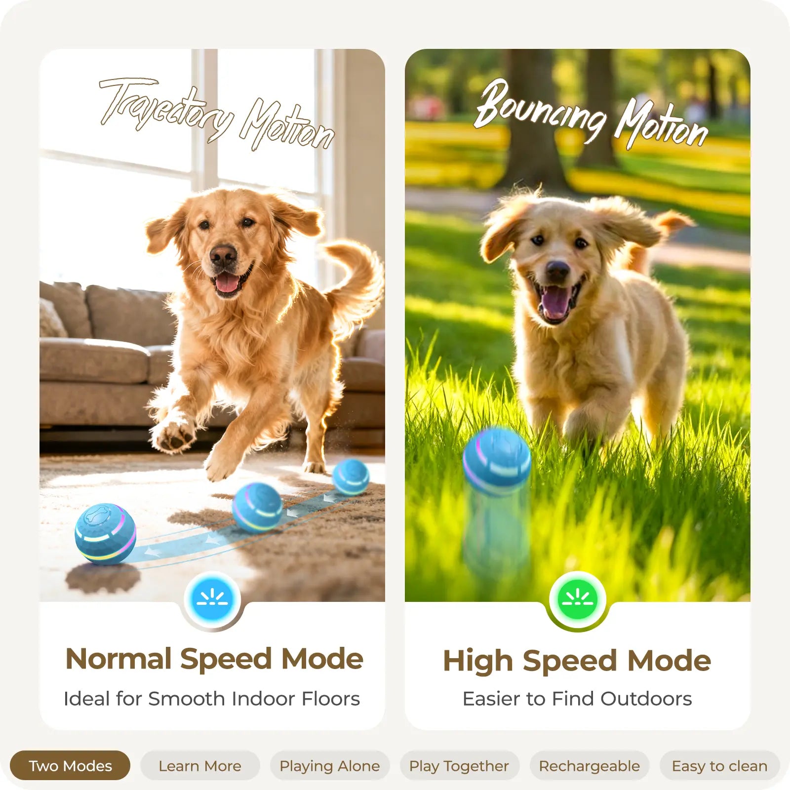 Apasiri Vibrating Dog Ball Toy - Automatic Moving Ball for Small, Medium, and Large Dogs, USB Rechargeable, Suitable for Cats and Dogs (Sizes: 3.15 inches for Medium Dogs / 3.74 inches for Large Dogs)