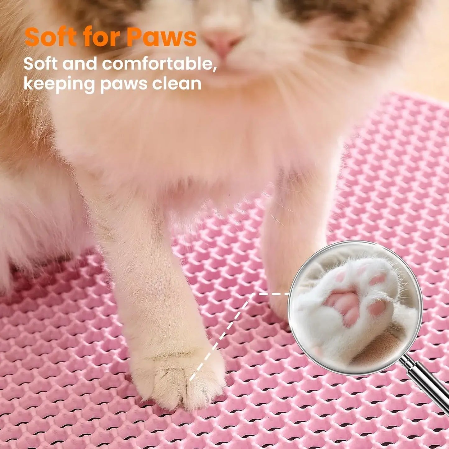 Large Double Layer Honeycomb Cat Litter Trapping Mat, 47x27 Inches, Non-Slip Waterproof and Urine-Proof Design, Ideal for Cat Litter Boxes, Pink