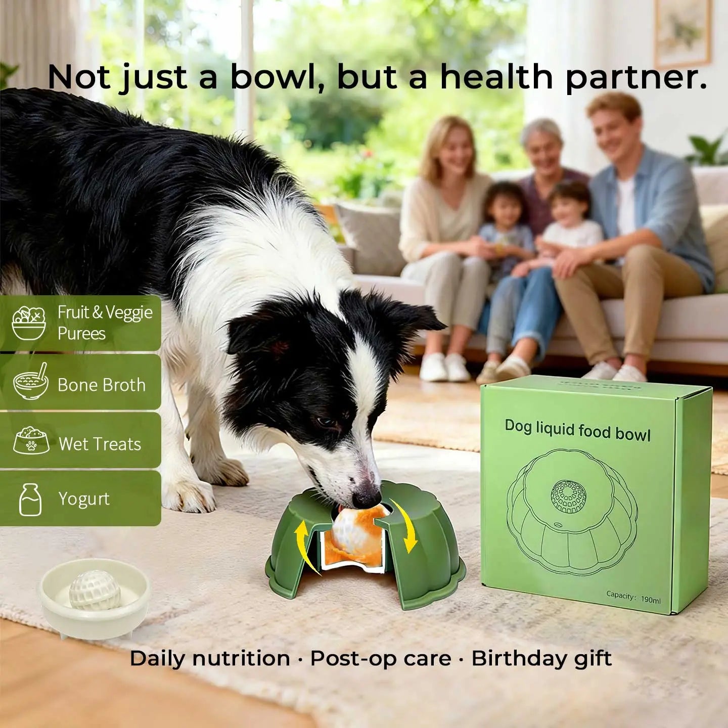 BOMUU Liquid Slow Feeder Dog Bowl with 360° Rotating Ball for Bone Broth and Yogurt, Engineered to Promote Slower Eating and Enhance Digestion, Compatible with All Dog Breeds
